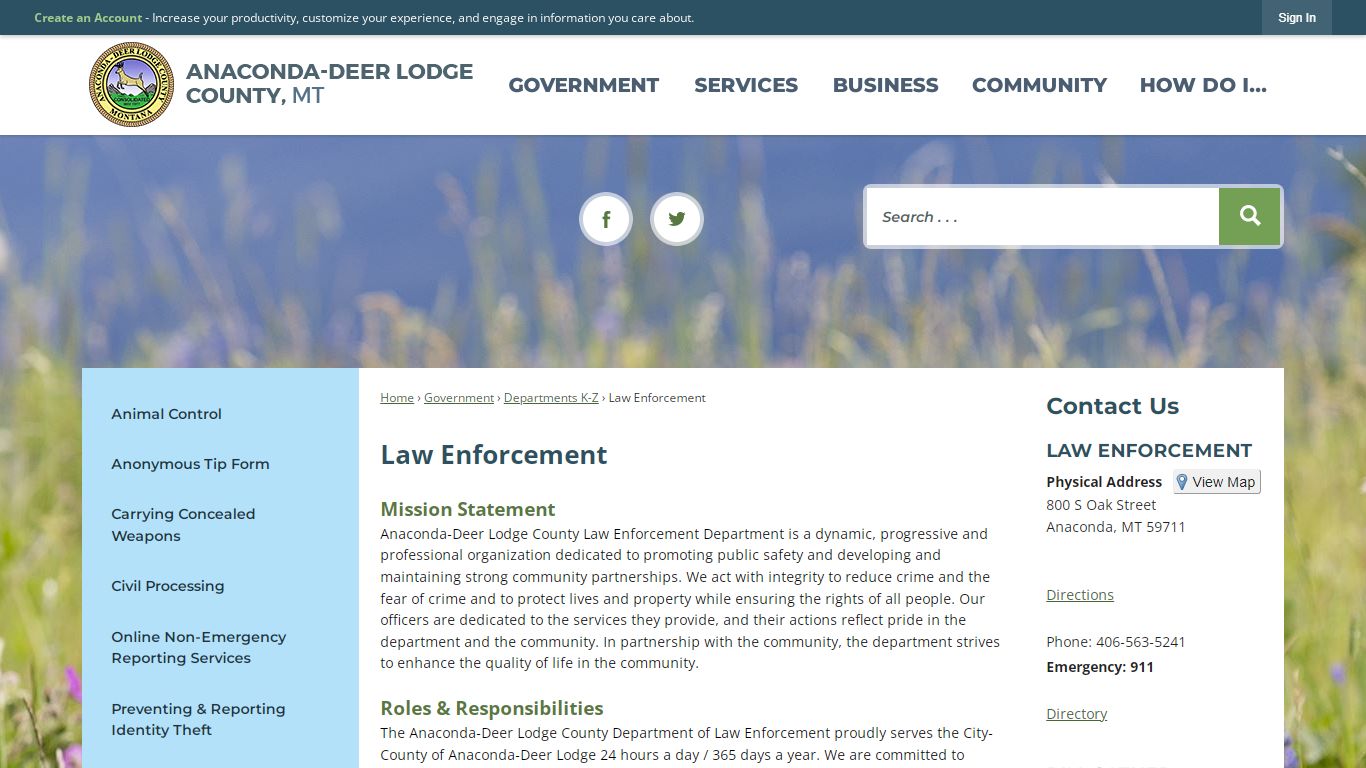 Law Enforcement | Anaconda-Deer Lodge County, MT